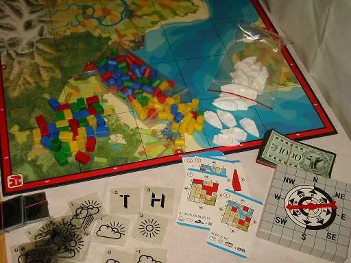O tabuleiro do User's Game, as peças do jogo e o mapa de ações